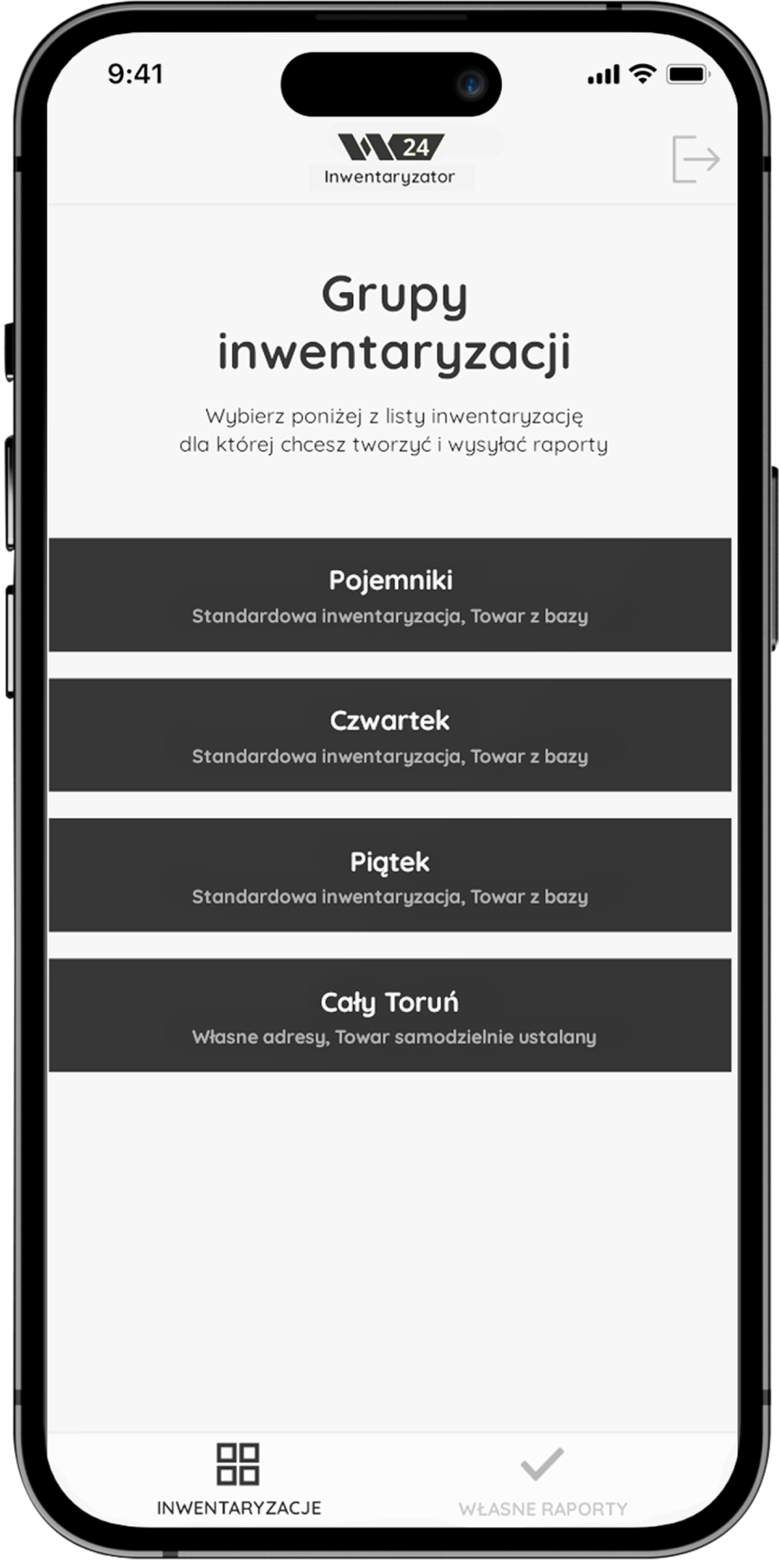 Aplikacja Inwentaryzator — ekran aplikacji mobilnej Waste24
