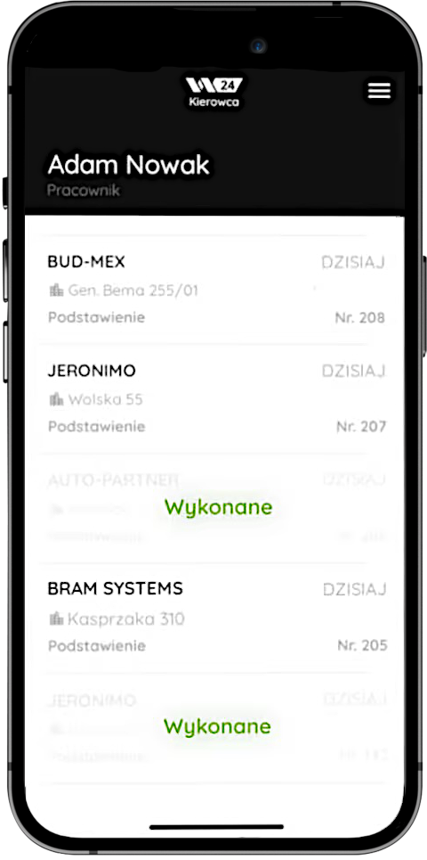 Aplikacja Kierowca — ekran aplikacji mobilnej Waste24